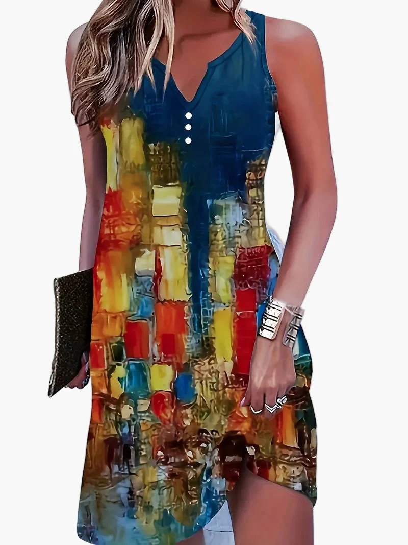 Robe Décontractée Femme Sans Manches Style Artistique pour Été et Sorties