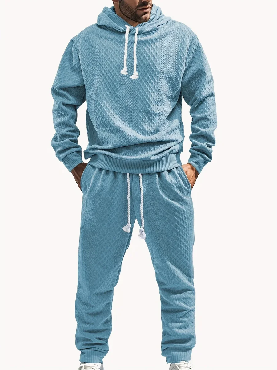 Ensemble Survêtement Homme à Capuche Texture Chevron et Losange – Style Décontracté - Imagen 9