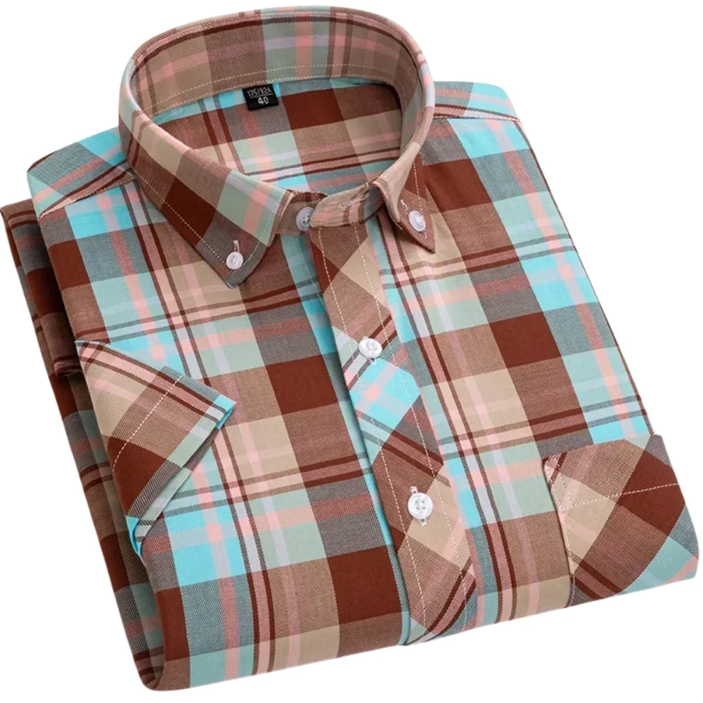 Camisa de algodón de manga corta a cuadros - Imagen 9