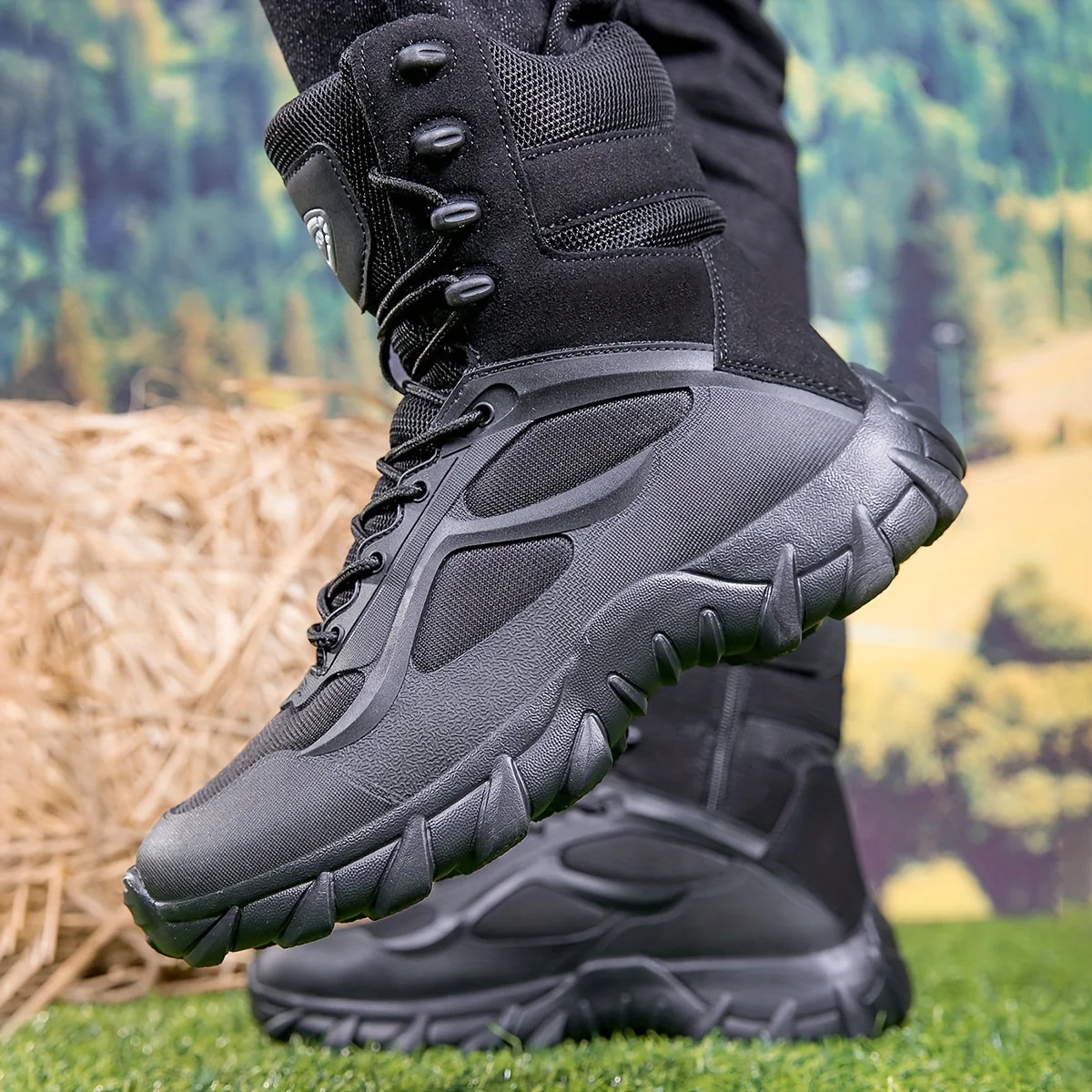 Bottes tactiques montantes noires à lacets et semelle crantée pour homme - Imagen 6