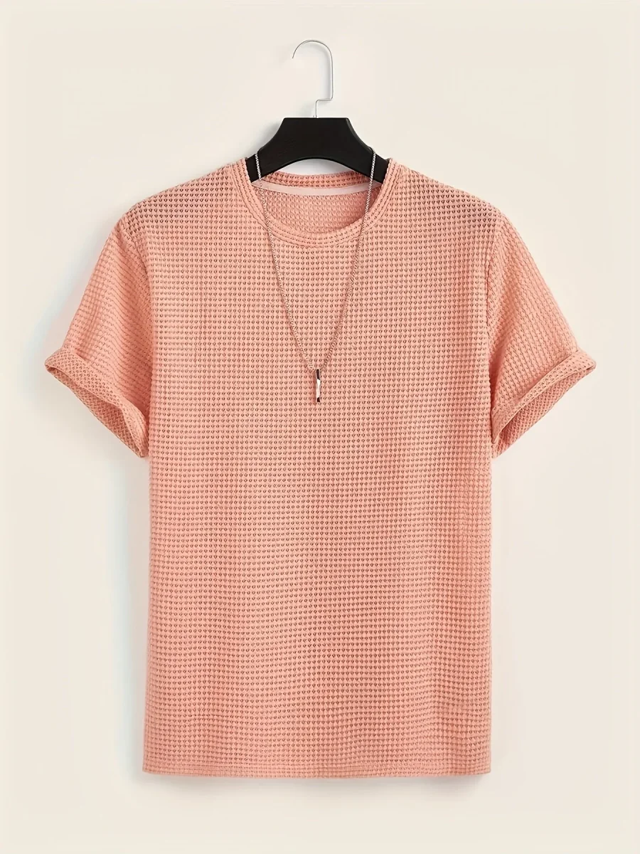 T-shirt décontracté à manches courtes pour homme style moderne avec texture ajourée - Imagen 5