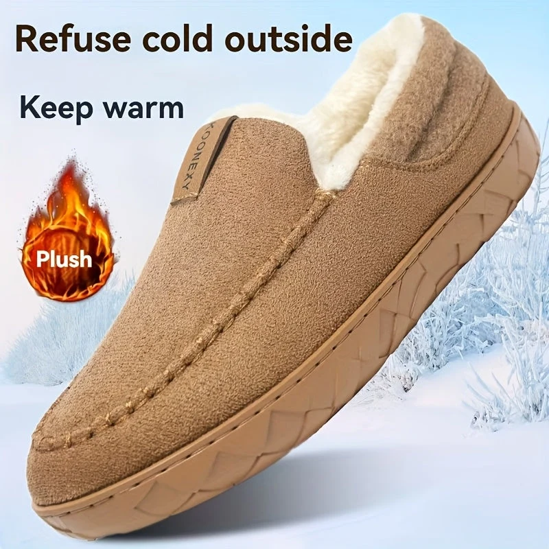 Chaussons Mocassins Homme Doublés Polaire Marron Chaussures d'Intérieur Hiver Confortables - Imagen 3