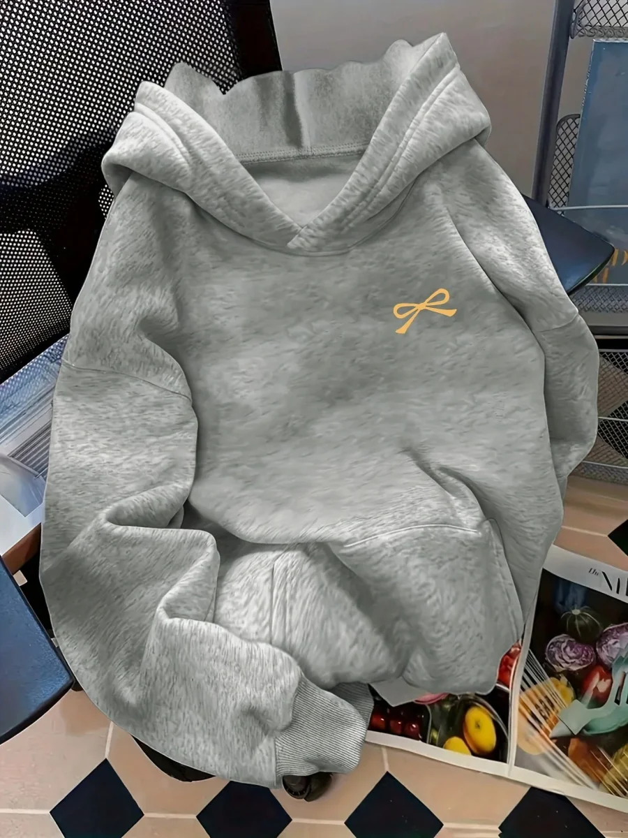 Women's Bow Embroidered Oversized Pullover Hoodie - Imagen 7