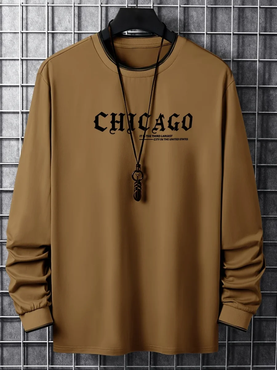 T-shirt Homme Manches Longues Col Rond Imprimé Chicago - Imagen 3