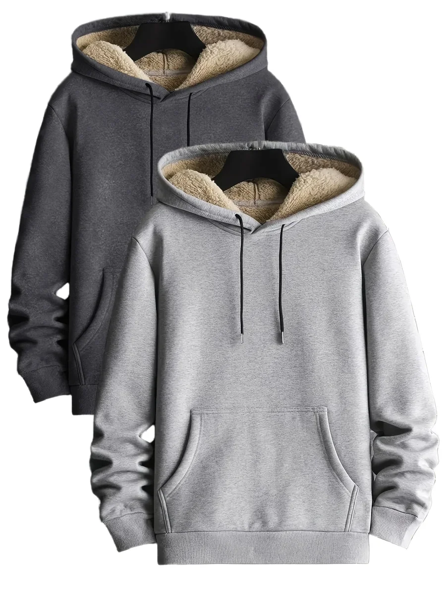 Lot de 2 Hoodies Chauds Homme avec Capuche Doublée en Polaire et Poche Kangourou - Imagen 3