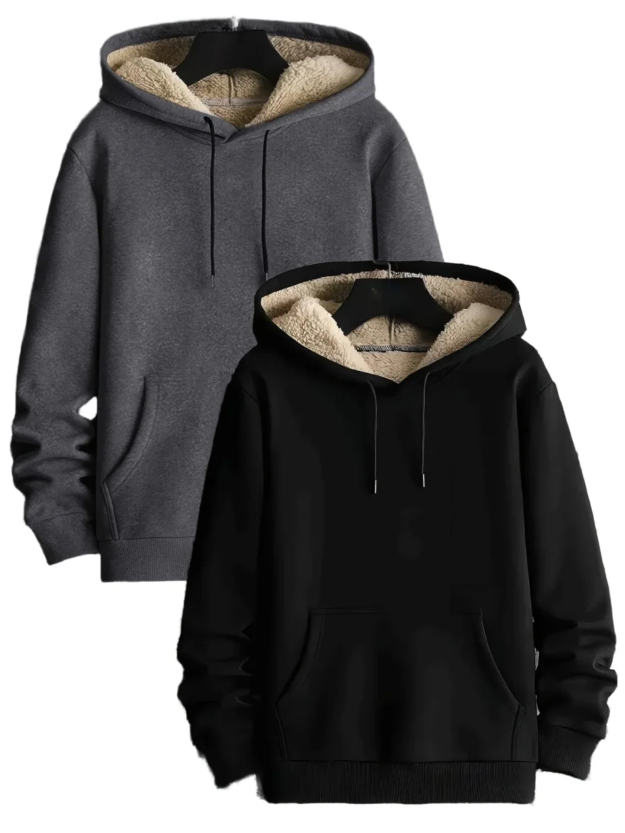 Lot de 2 Hoodies Chauds Homme avec Capuche Doublée en Polaire et Poche Kangourou - Imagen 4
