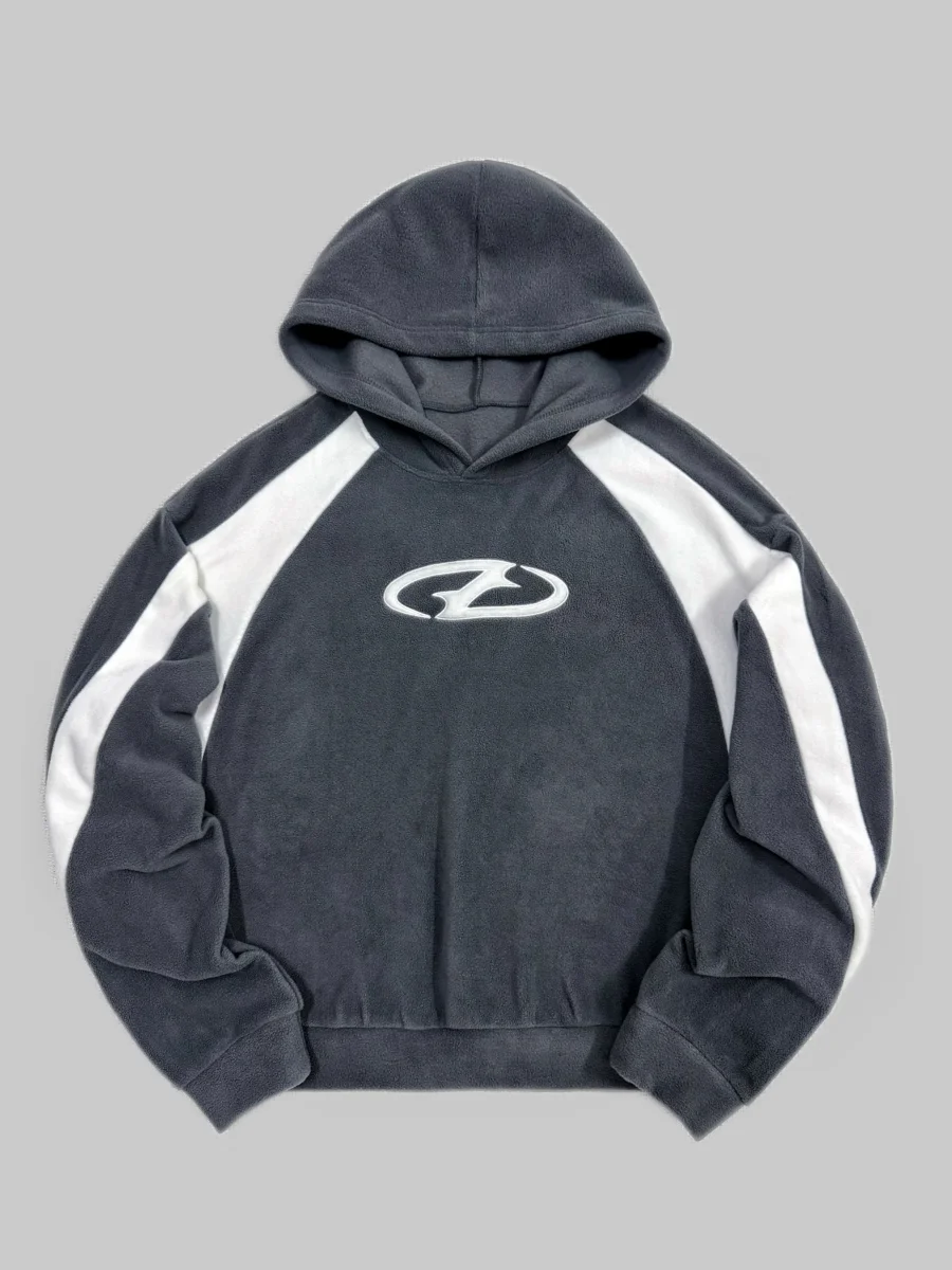 Sweat à Capuche Homme Bicolore Gris Anthracite Blanc Col Roulé Sportif Décontracté - Imagen 5