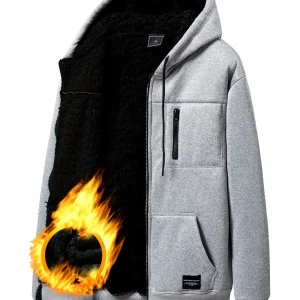 Sweat à Capuche Zippé Homme Doublure Molleton Gris Clair Chaud
