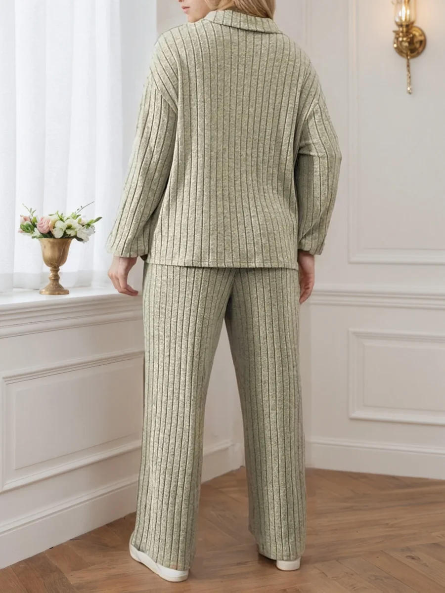 Ensemble côtelé Femme col zippé rayures latérales contrastantes - Imagen 5