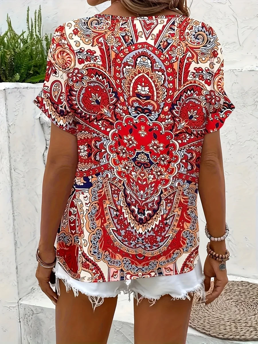 Blouse élégante imprimée manches courtes pour femme – Style décontracté chic, idéale pour l'été et le week-end - Imagen 9