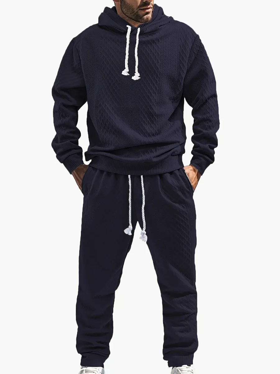 Ensemble Survêtement Homme à Capuche Texture Chevron et Losange – Style Décontracté - Imagen 6