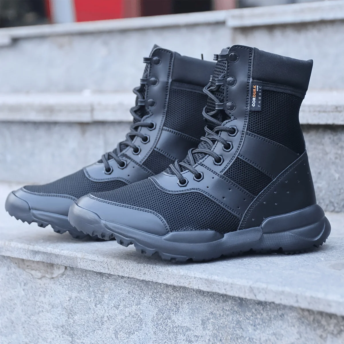 Bottes de combat montantes noires pour hommes Chaussures tactiques respirantes à lacets - Imagen 6