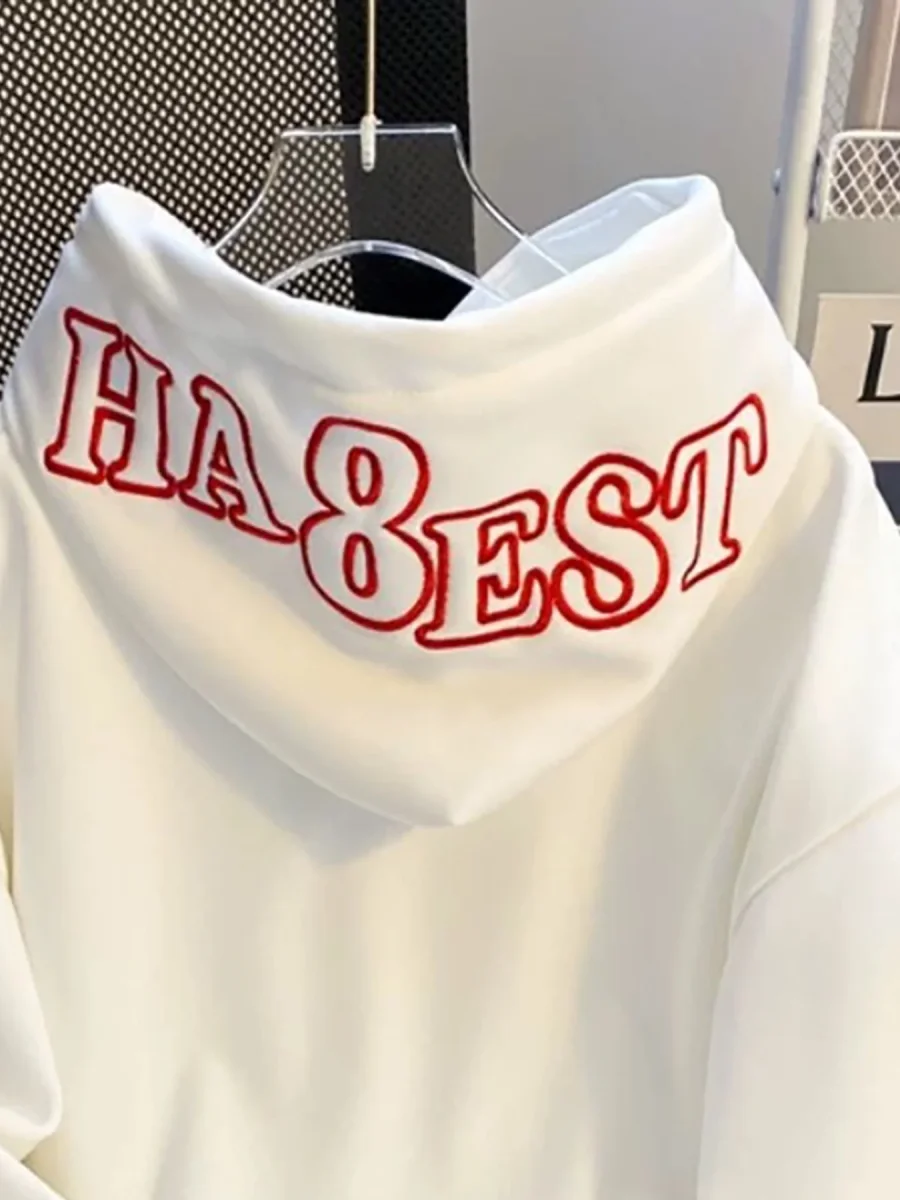 Sweat à Capuche Blanc avec Broderie Rouge Détail Manches - Imagen 4