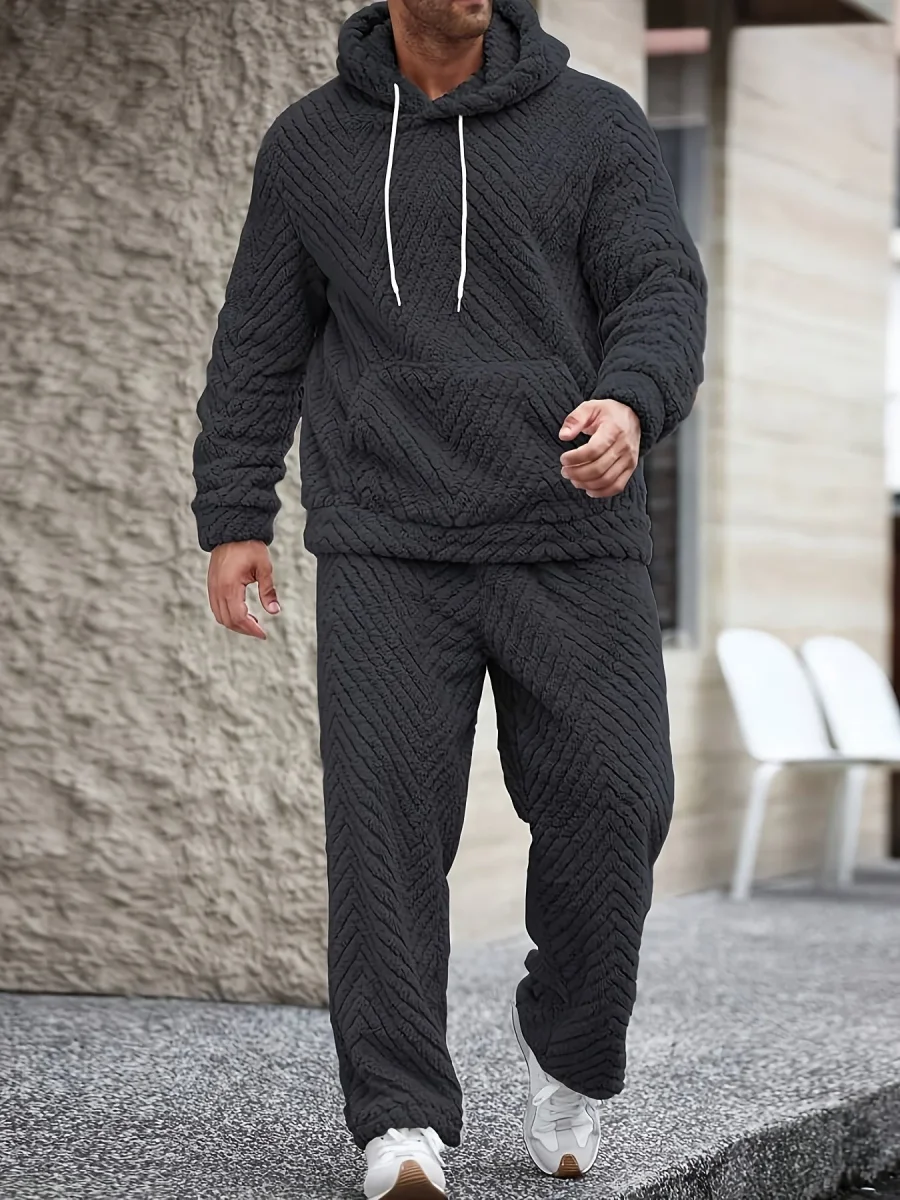 Ensemble Homme Doux Motif Chevrons Capuche Kaki Clair - Imagen 5