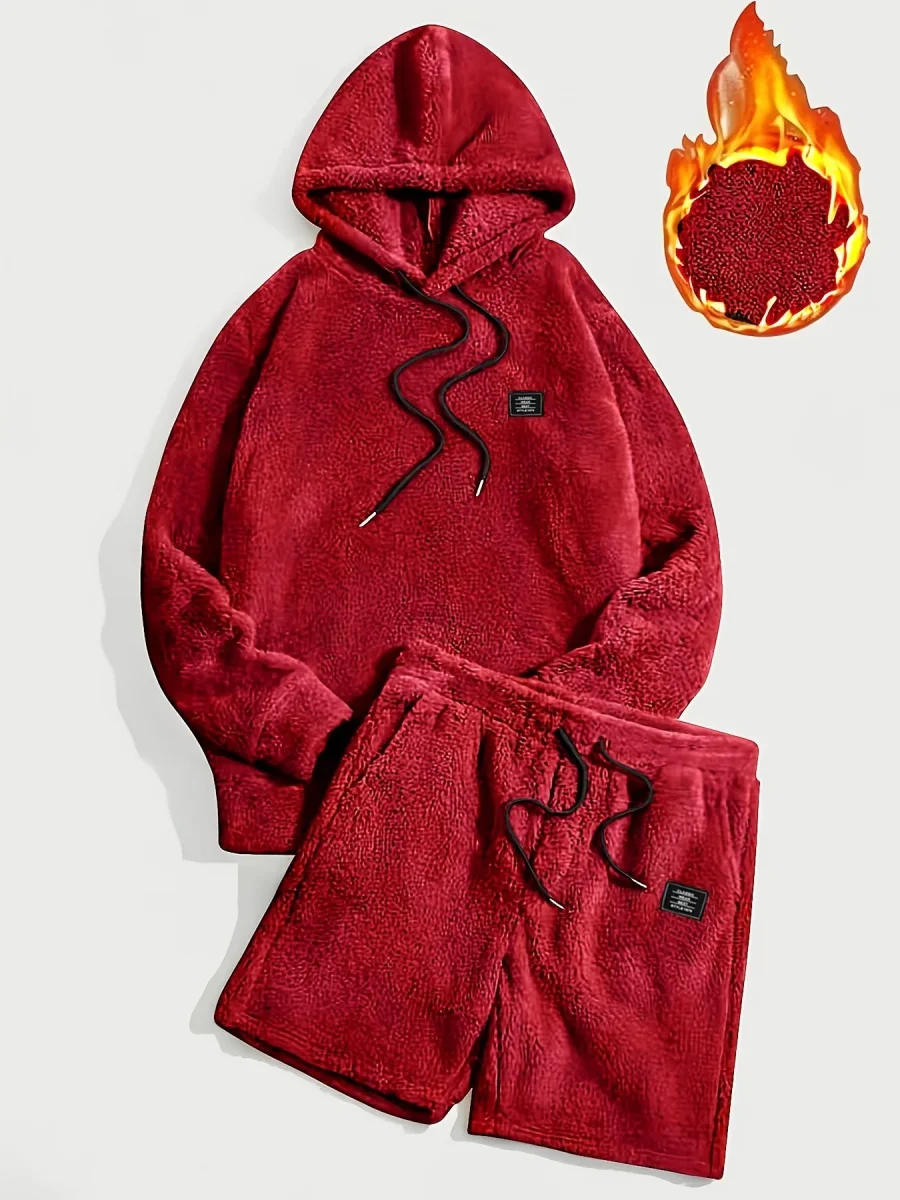 Ensemble Homme Doux Hoodie et Short Molletonné Gris Clair - Imagen 5