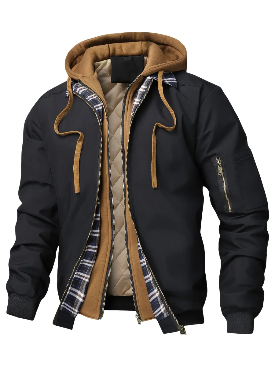 Veste homme style bombardier avec capuche et doublure matelassée amovible, beige - Imagen 4