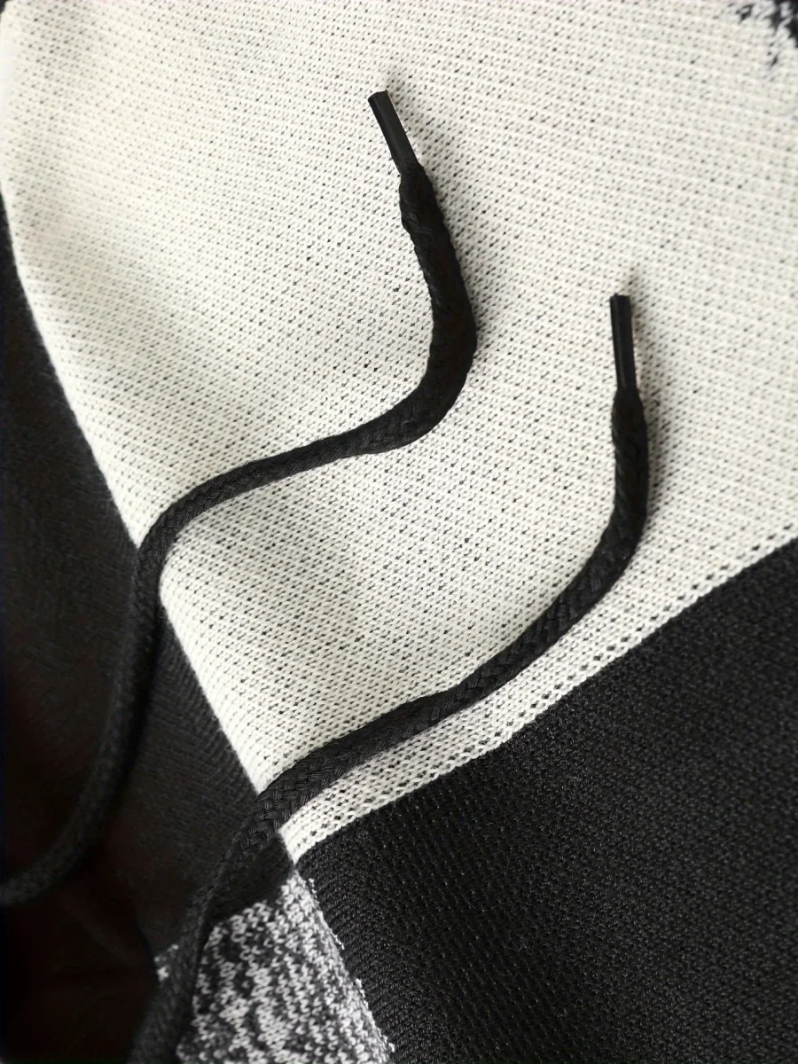 Sweat à Capuche Homme Motif Carreaux Bicolore Maille Décontracté - Imagen 6