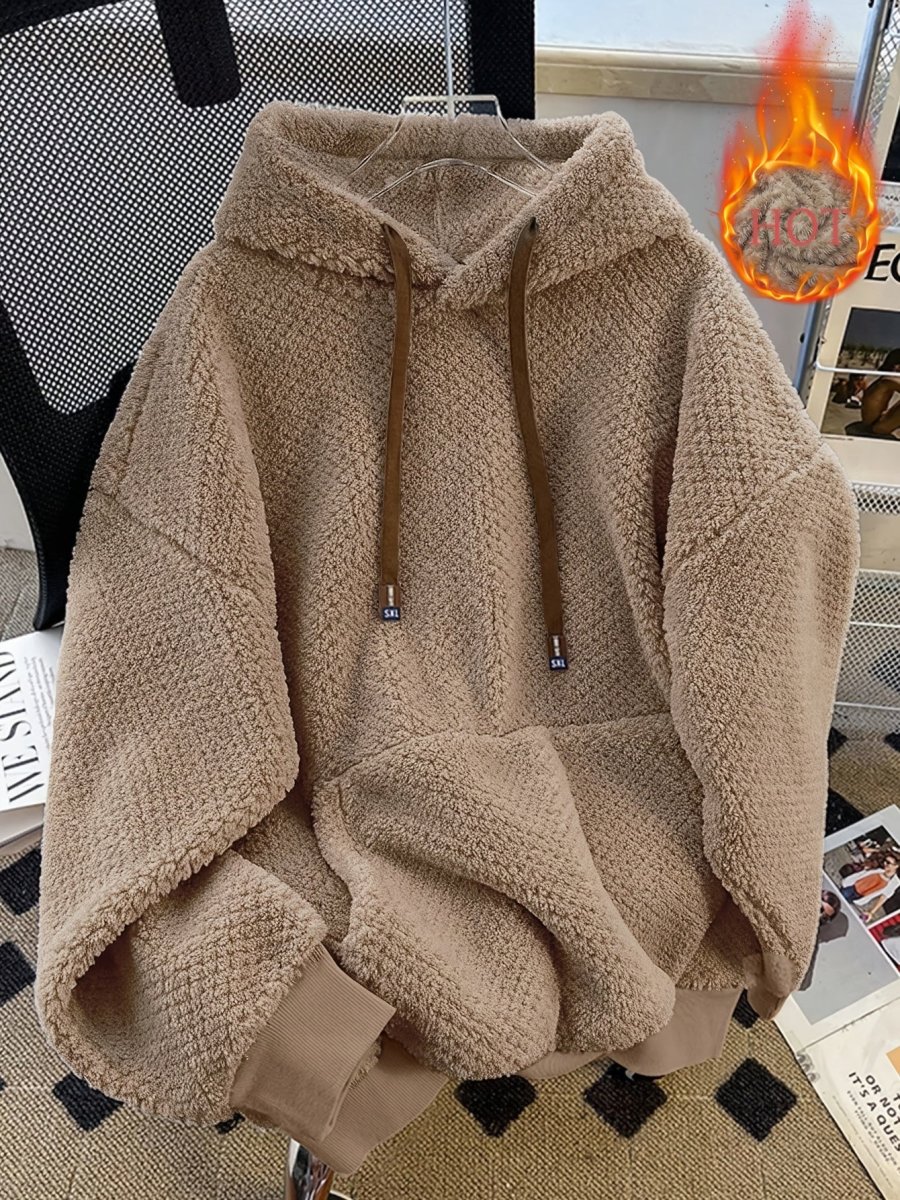 Sweat à Capuche Doux Effet Peluche Vert Militaire avec Cordon Contrastant - Imagen 3
