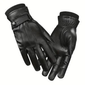 Gants noirs à manchette côtelée et sangle ajustable