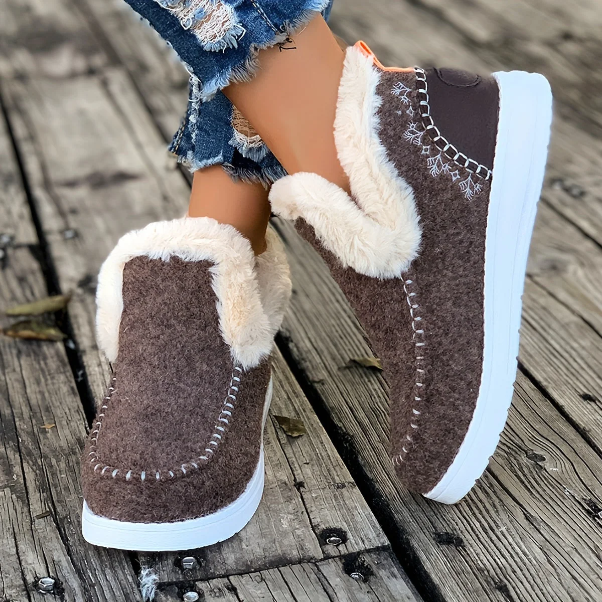 Chaussons montants doublés en fourrure pour femme, style mocassin, diverses couleurs - Imagen 5
