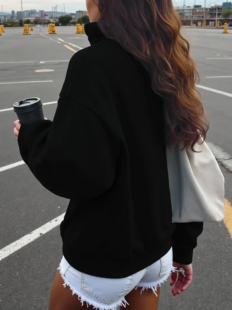Sweat-shirt col zippé brodé Brooklyn à manches longues pour femme - Imagen 9