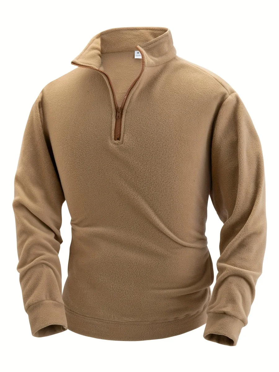 Polaire Homme Col Montant Bleu Marine Fermeture Éclair Marron - Imagen 7
