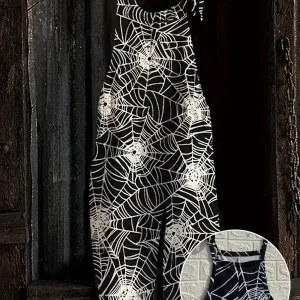 Combinaison pantalon femme noire à motif toile d'araignée bretelles fines