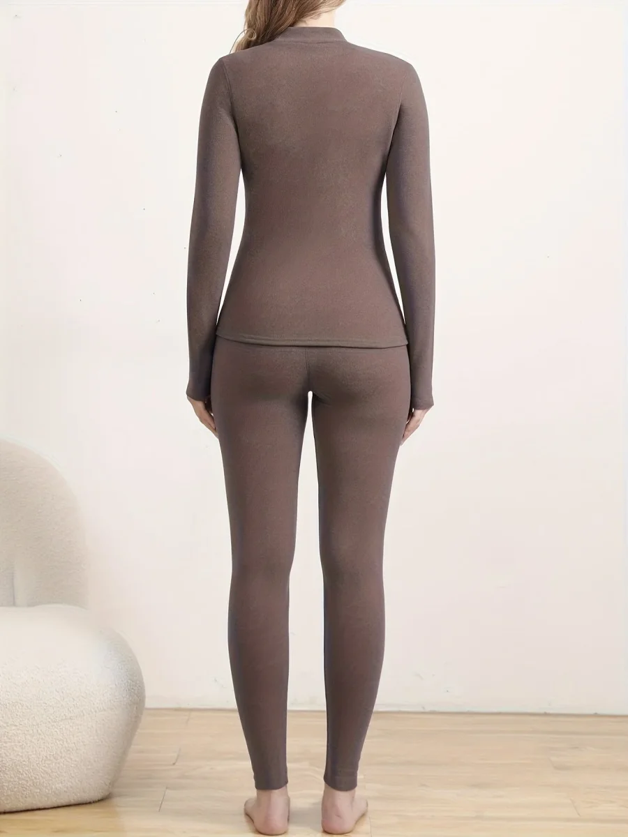 Ensemble thermique Femme col montant haut et legging doublé polaire coupe ajustée - Imagen 8