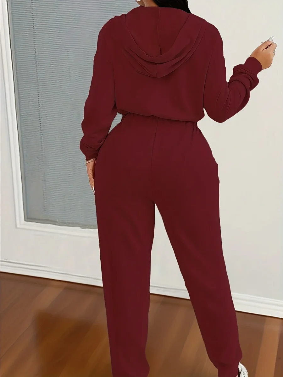 Combinaison Femme à Capuche Zippée devant Manches Longues Taille Élastiquée Jambes Fuselées - Imagen 9