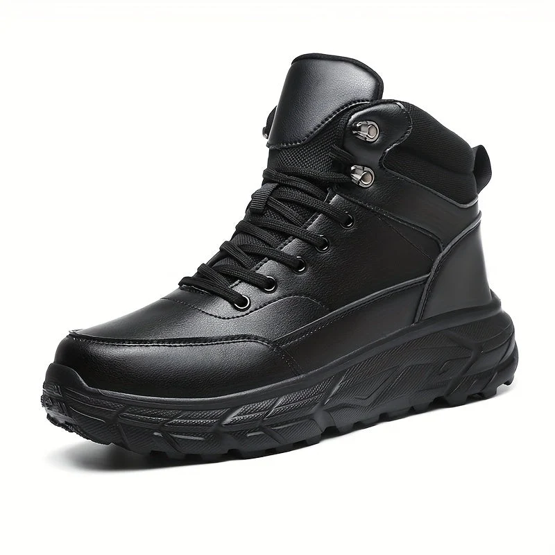 Bottes montantes homme noires, style randonnée, lacets et œillets métalliques - Imagen 3