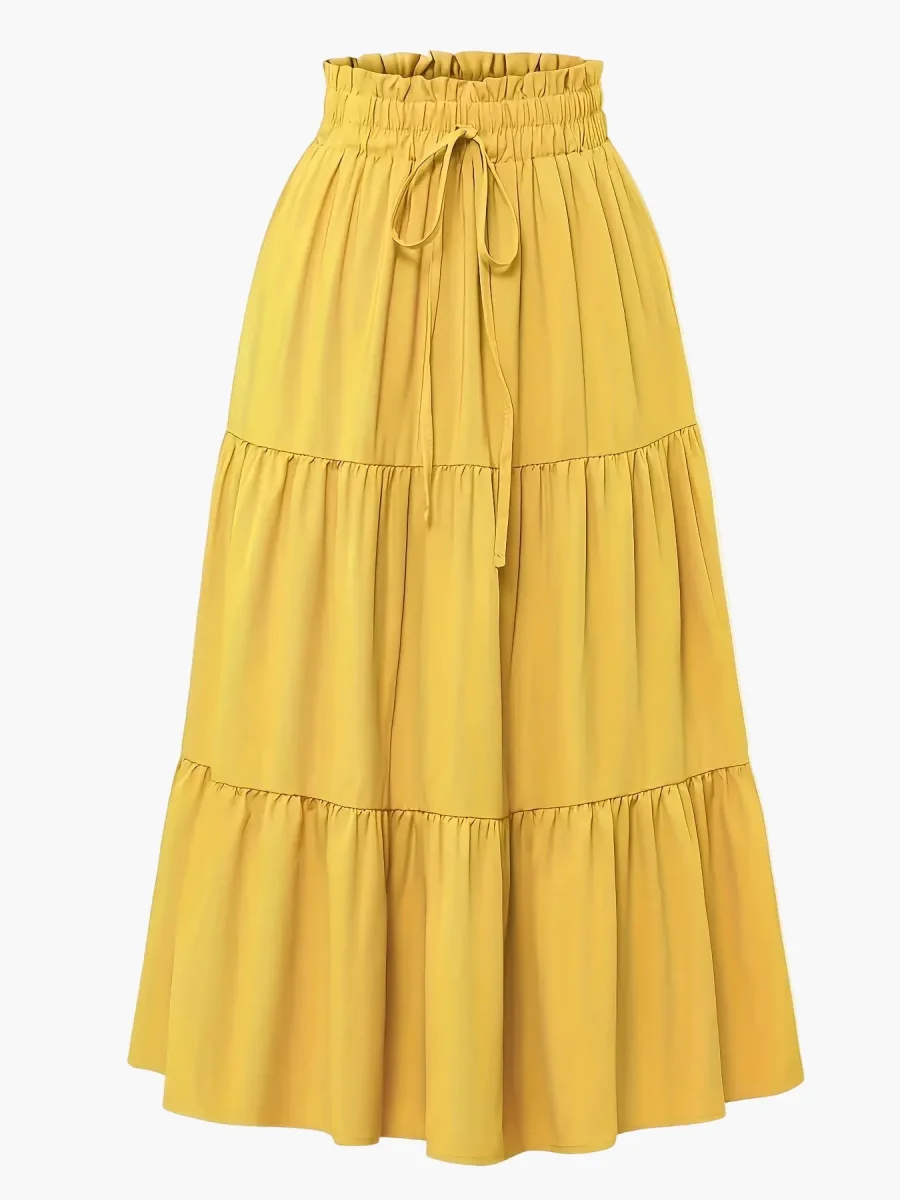 Jupe Longue Femme Élégante Taille Haute à Volants, Style Printemps Été, Idéale pour Loisirs et Sorties - Imagen 9