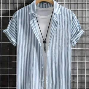 Chemise décontractée à manches courtes pour homme style estival à rayures
