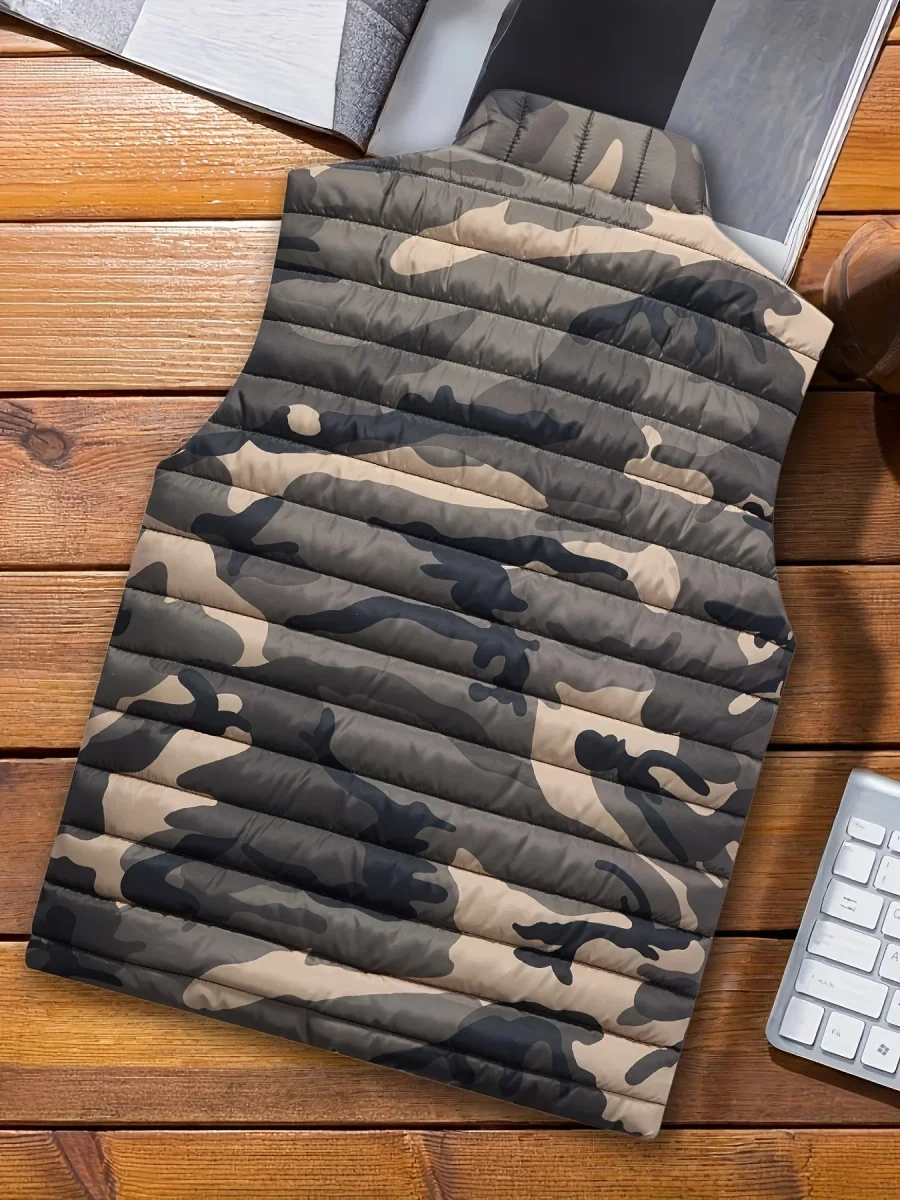 Doudoune sans manches homme matelassée motif camouflage vert militaire - Imagen 7