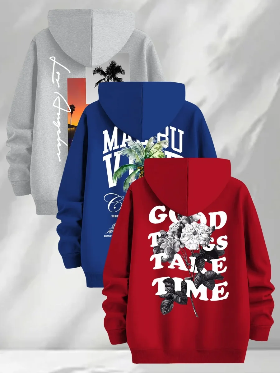 Lot de 3 Hoodies à Capuche Imprimés pour Homme Multicolore Décontracté - Imagen 3