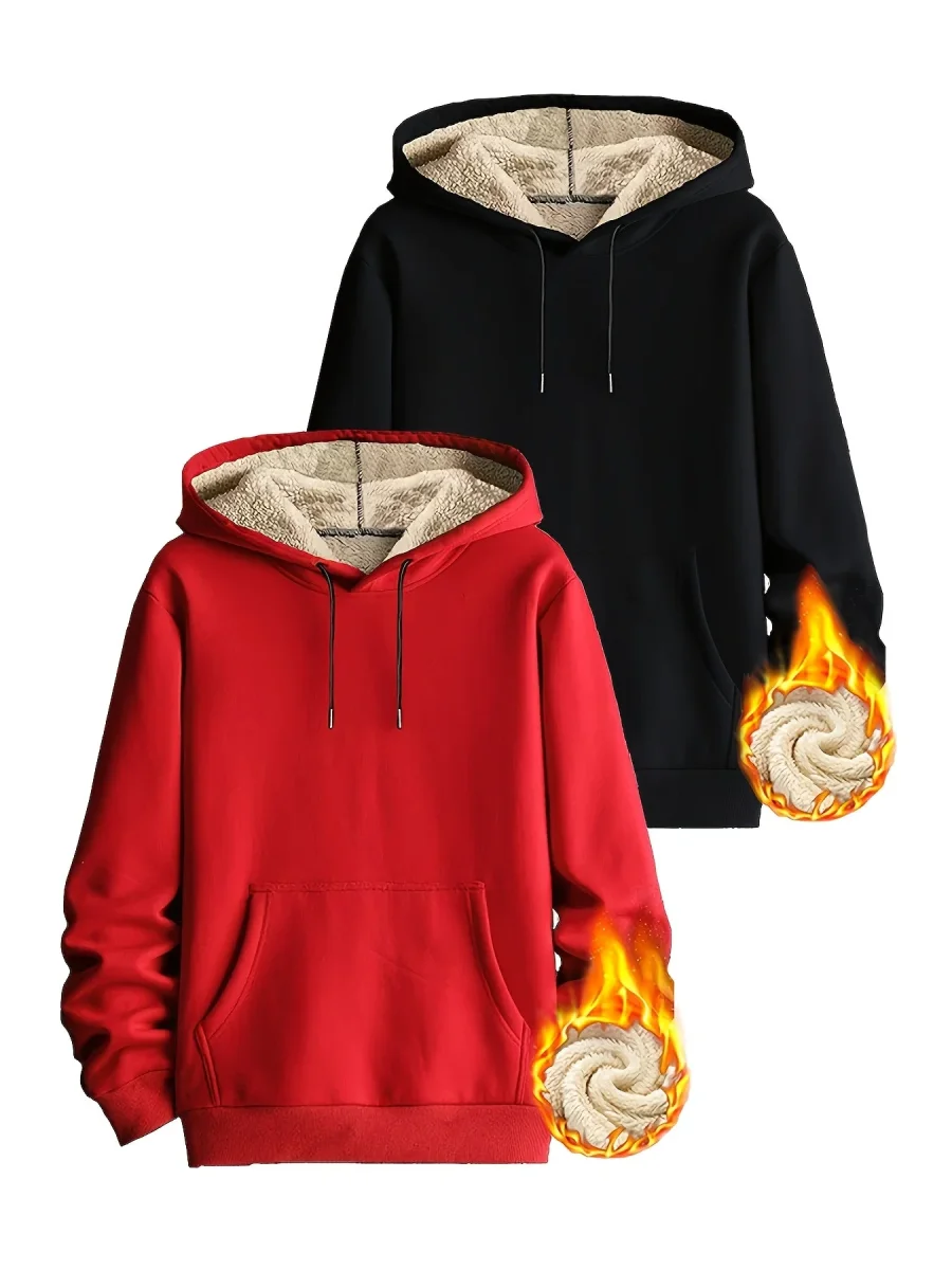 Lot de 2 Hoodies Chauds Homme avec Capuche Doublée en Polaire et Poche Kangourou - Imagen 7