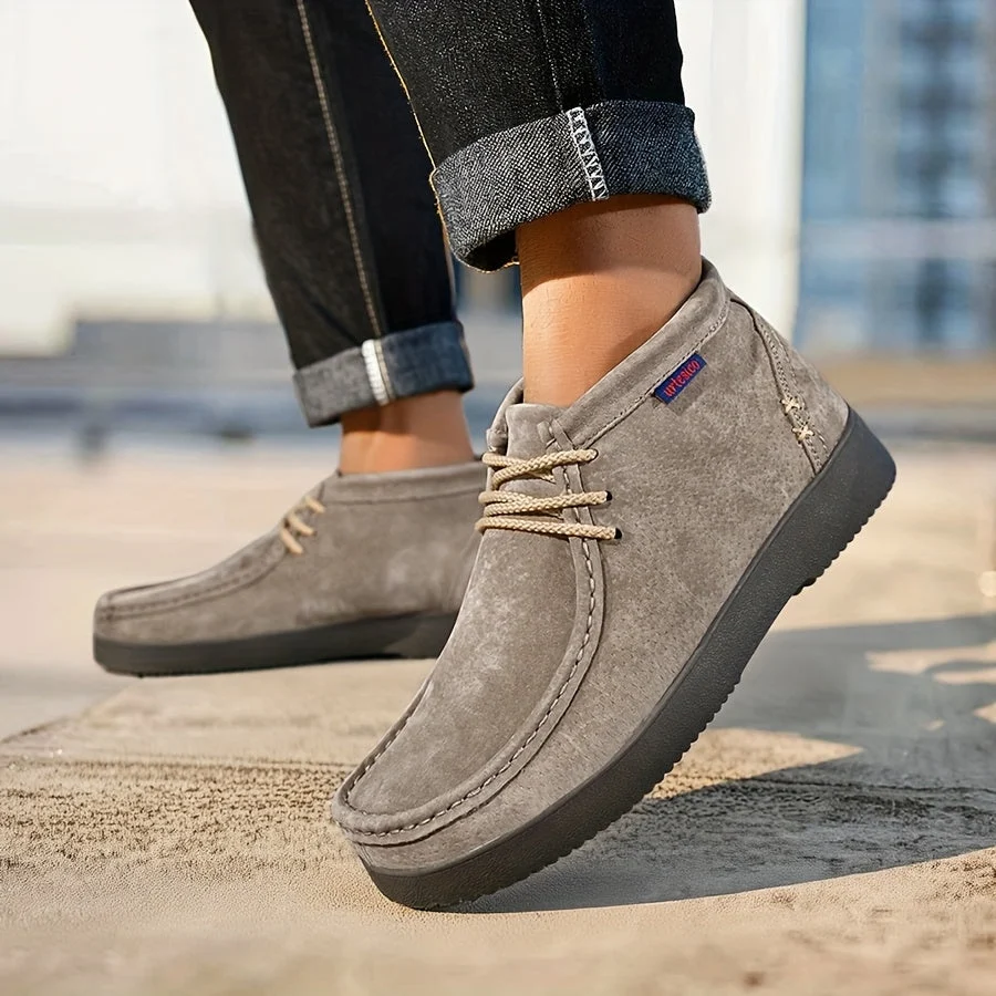 Chaussures montantes homme à lacets style mocassin, couleur unie, semelle épaisse - Imagen 9