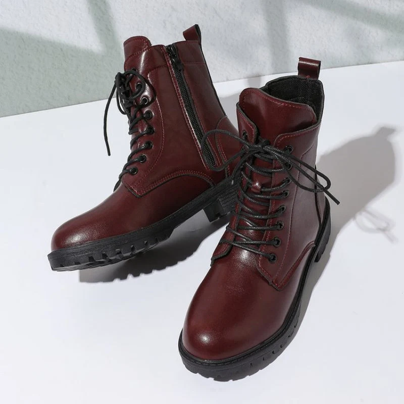 Bottes chelsea femme bordeaux à lacets et fermeture éclair latérale, semelle épaisse - Imagen 6