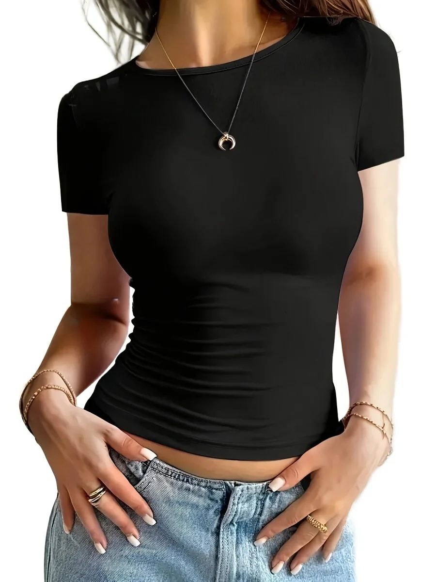 T-shirt femme manches courtes ajusté style casual chic pour toutes occasions - Imagen 2