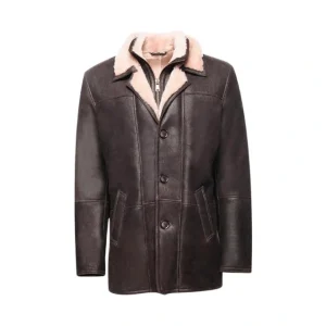 Abrigo de piel auténtica de oveja marrón para hombre de Alex