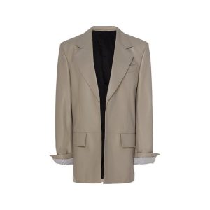 Elegante vestido tipo blazer de piel auténtica gris de corte holgado, de la década de 1980.