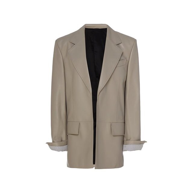 Elegante vestido tipo blazer de piel auténtica gris de corte holgado, de la década de 1980.