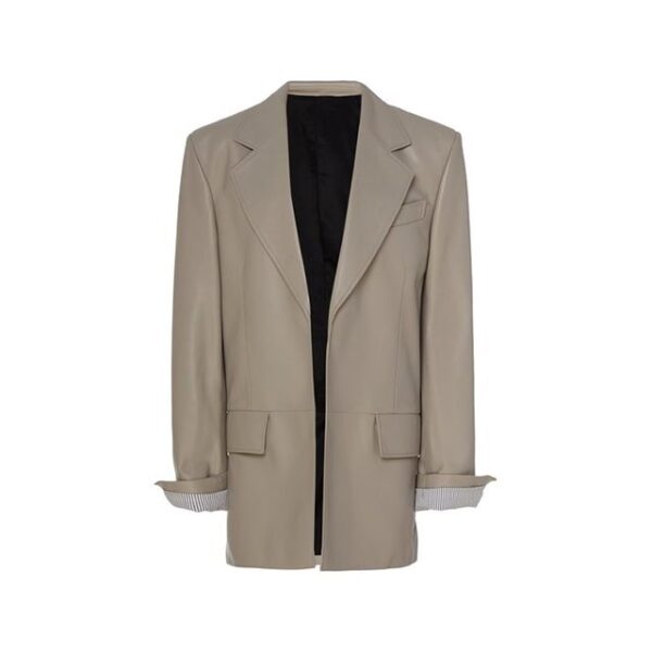 Elegante vestido tipo blazer de piel auténtica gris de corte holgado, de la década de 1980. - Imagen 5