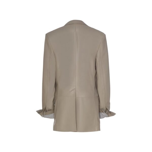 Elegante vestido tipo blazer de piel auténtica gris de corte holgado, de la década de 1980. - Imagen 4