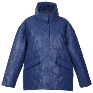Chaqueta acolchada de piel de oveja azul para mujer