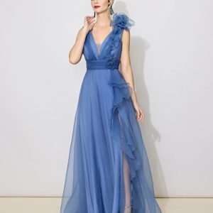 Vestido largo tul volantes