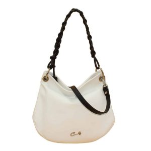 Bolso Hobo en Piel Lisa con Asa Trenzada
