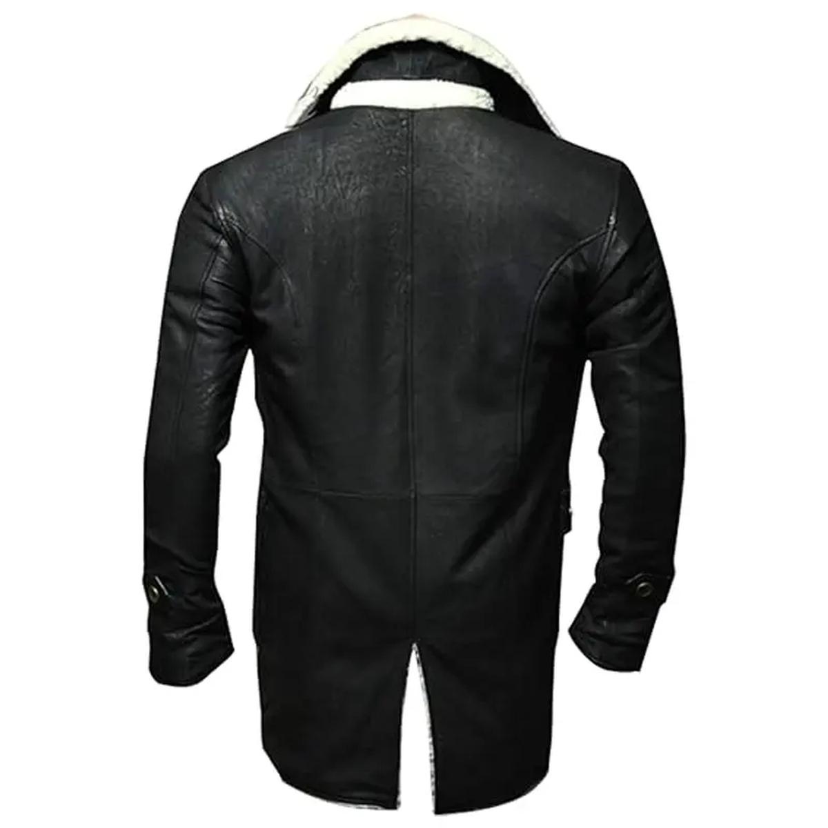 Abrigo de hombre de piel de oveja negra con forro de piel de oveja blanca. - Imagen 3