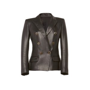 Blazer cruzado de piel auténtica con botones exóticos.