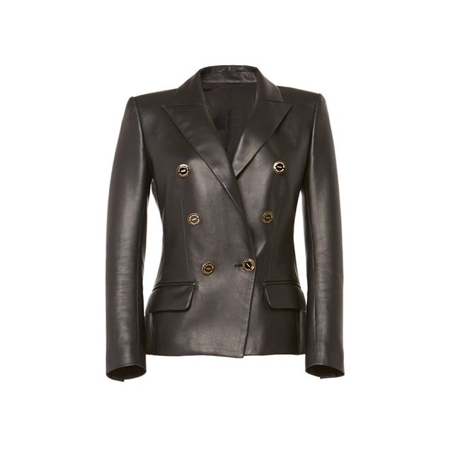 Blazer cruzado de piel auténtica con botones exóticos.