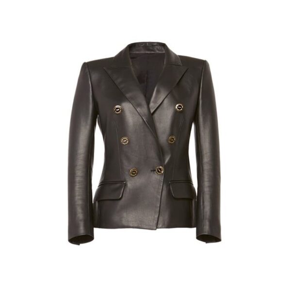 Blazer cruzado de piel auténtica con botones exóticos. - Imagen 5